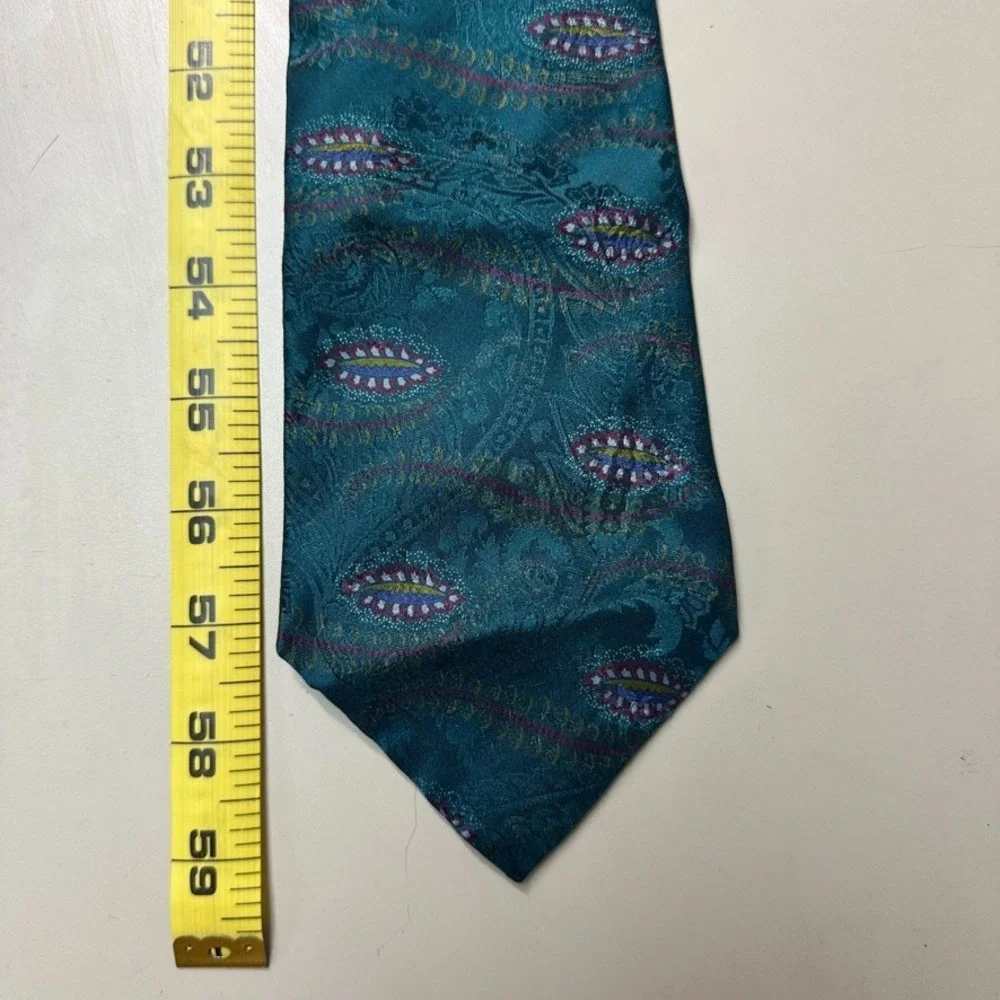 Chaps Ralph Lauren Mens Silk Tie Teal Paisley Medallion Jacquard WFL 125 USA